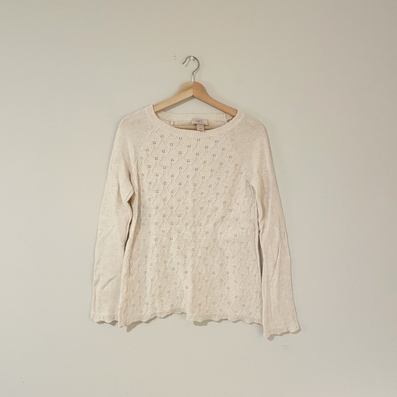 Loft • Cream Knit Bell Sleeve Sweater - Picture 1 of 6